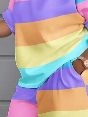 Colorblock Stripe Two-Piece Set in Pastel Rainbow